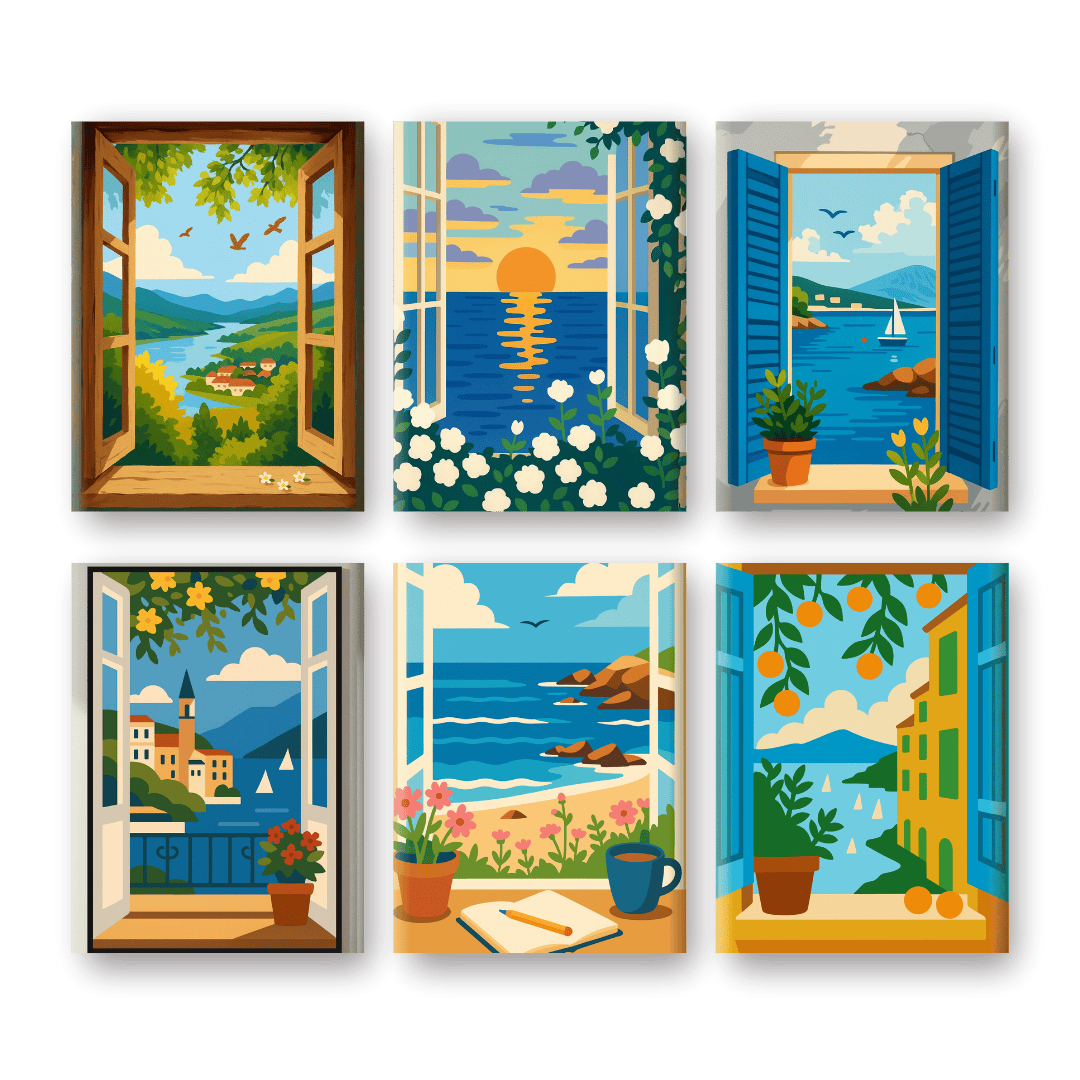 6 Mini Paintings |  Kleurrijke Ramen Set