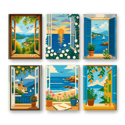 6 Mini Paintings |  Kleurrijke Ramen Set