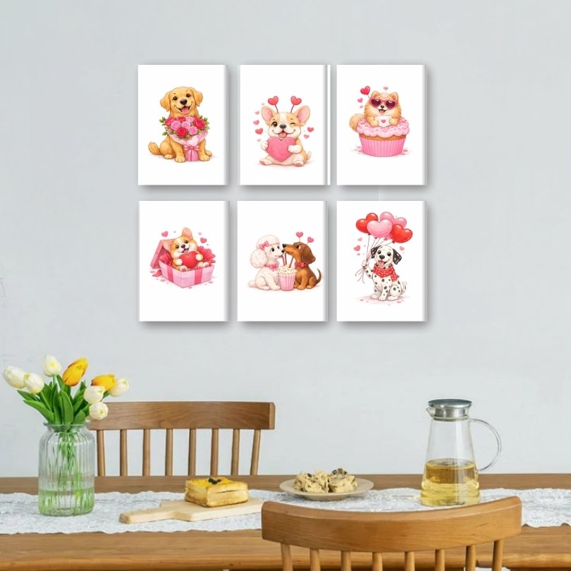 6 Mini Paintings | Valentijns Honden Set
