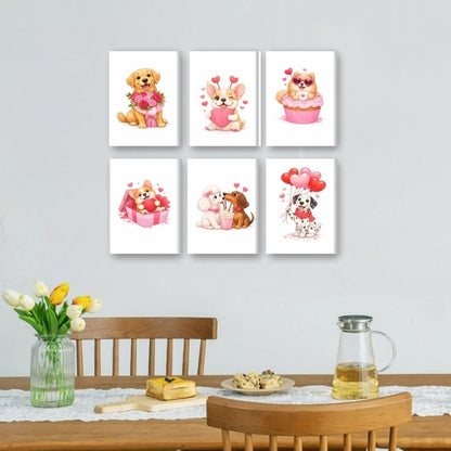 6 Mini Paintings | Valentijns Honden Set