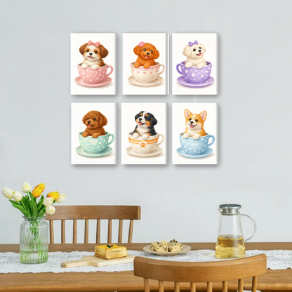 6 Mini Paintings | Schattige Honden in Kopjes Set
