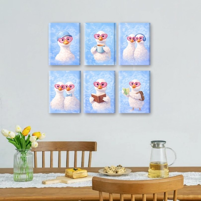 6 Mini Paintings | Schattige Ganzen Set