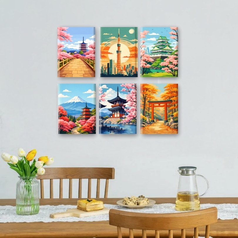 6 Mini Paintings | Japanse Landschappen Set