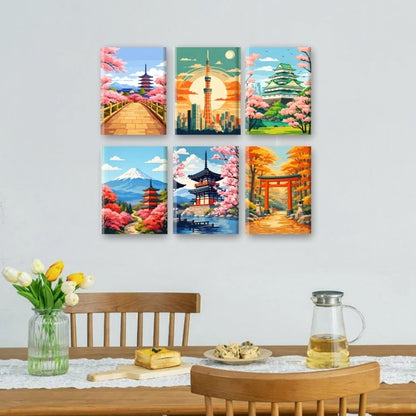 6 Mini Paintings | Japanse Landschappen Set