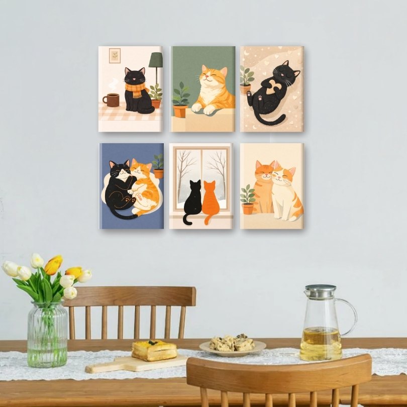 6 Mini Paintings | Schattige Huiskatten Set
