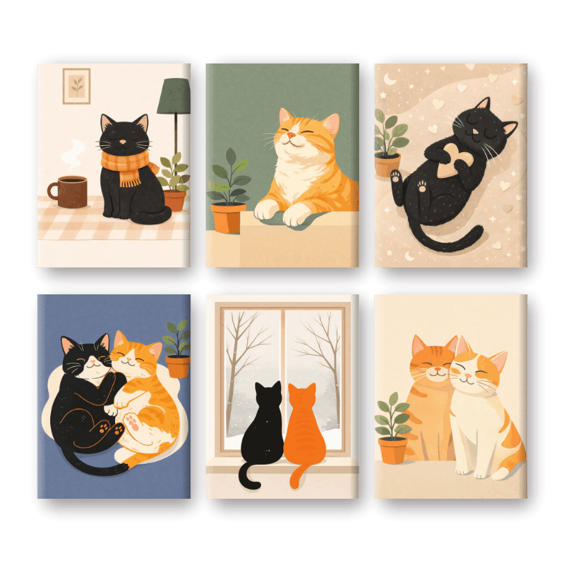 6 Mini Paintings | Schattige Huiskatten Set- Schilderen op nummers