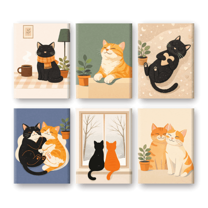 6 Mini Paintings | Schattige Huiskatten Set- Schilderen op nummers