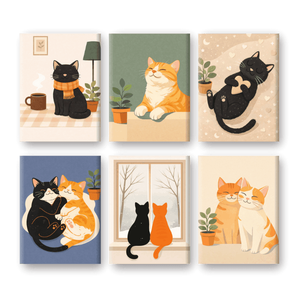 6 Mini Paintings | Schattige Huiskatten Set