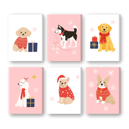 6 Mini Paintings | Schattige Winterhonden Set