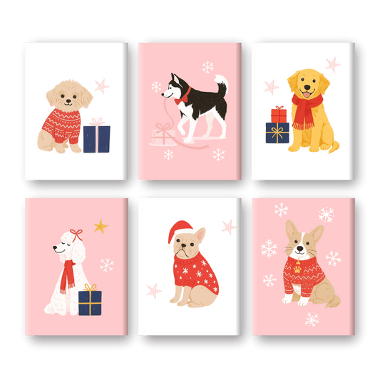 6 Mini Paintings | Schattige Winterhonden Set
