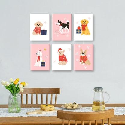 6 Mini Paintings | Schattige Winterhonden Set