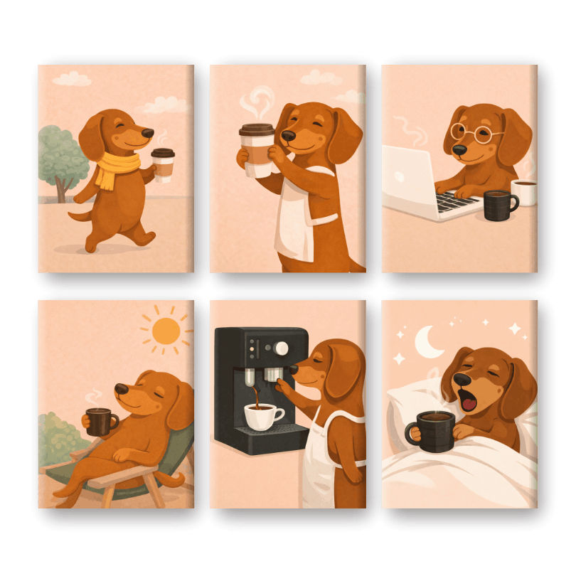 6 Mini Paintings | Teckel Koffieset- Schilderen op nummers