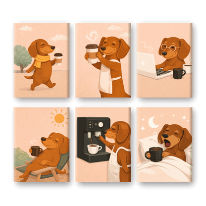 6 Mini Paintings | Teckel Koffieset- Schilderen op nummers