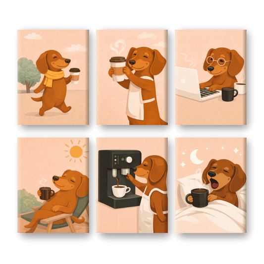 6 Mini Paintings | Teckel Koffieset- Schilderen op nummers