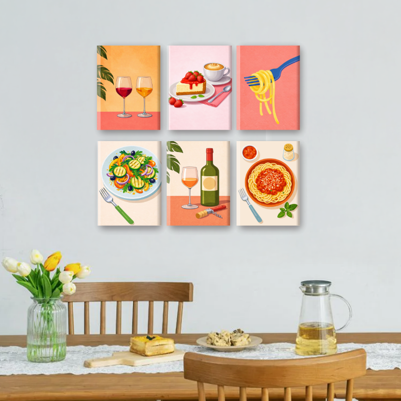 6 Mini Paintings | Diner & Wijn Set