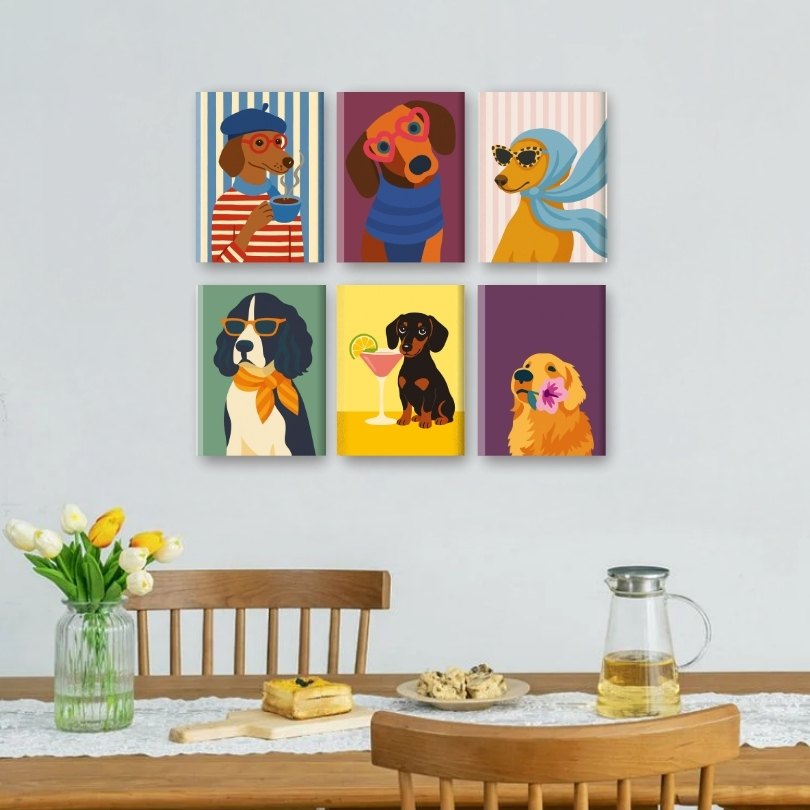 6 Mini Paintings | Chique Honden Set