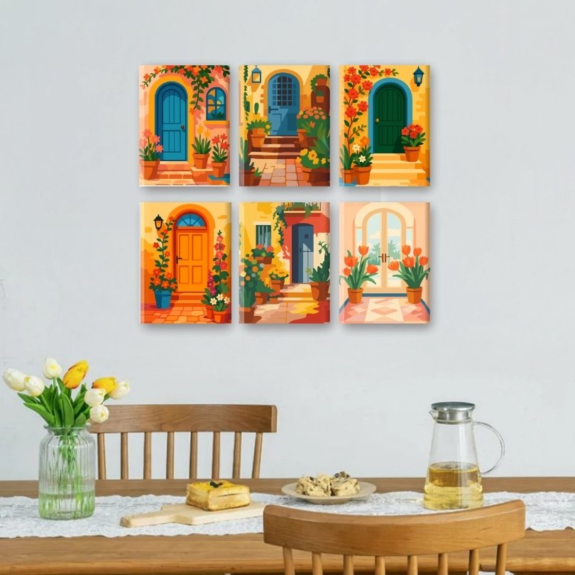 6 Mini Paintings | Bloemen en Deuren Set
