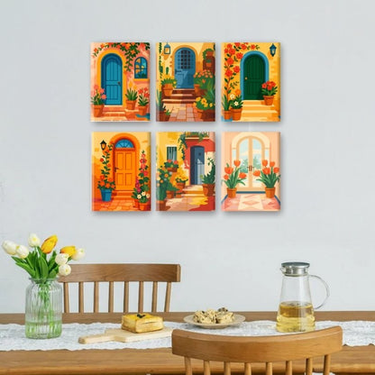 6 Mini Paintings | Bloemen en Deuren Set