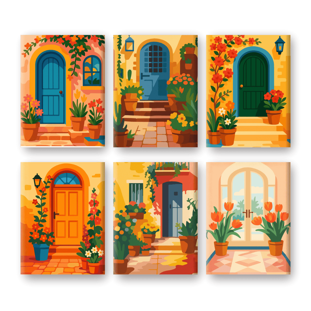 6 Mini Paintings | Bloemen en Deuren Set