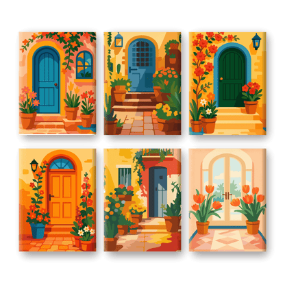 6 Mini Paintings | Bloemen en Deuren Set