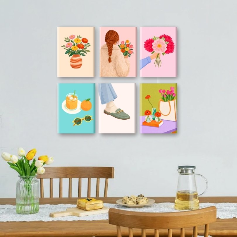 6 Mini Paintings | Bloemen & Mode Set