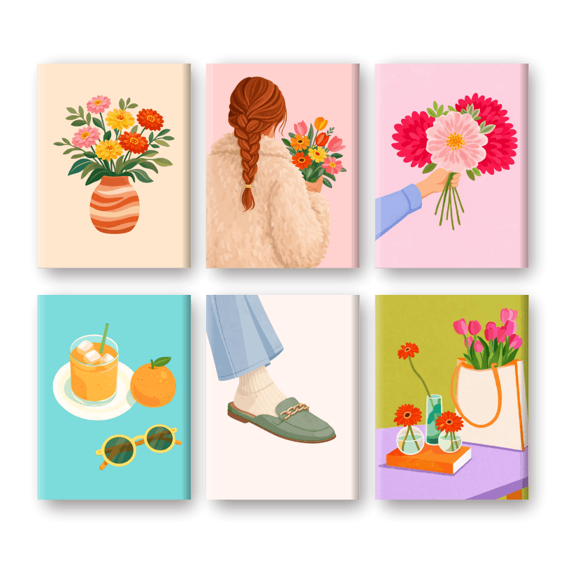 6 Mini Paintings | Bloemen & Mode Set- Schilderen op nummers