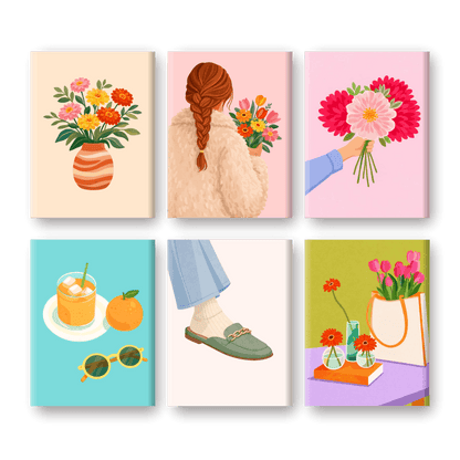 6 Mini Paintings | Bloemen & Mode Set- Schilderen op nummers