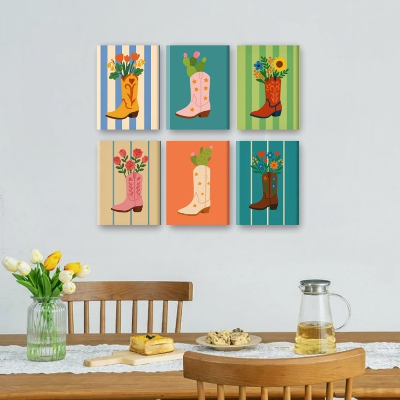 6 Mini Paintings | Bloemen in Laarzen Set