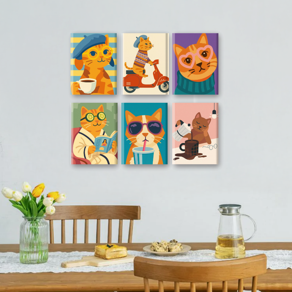 6 Mini Paintings | Grappige Katten Set