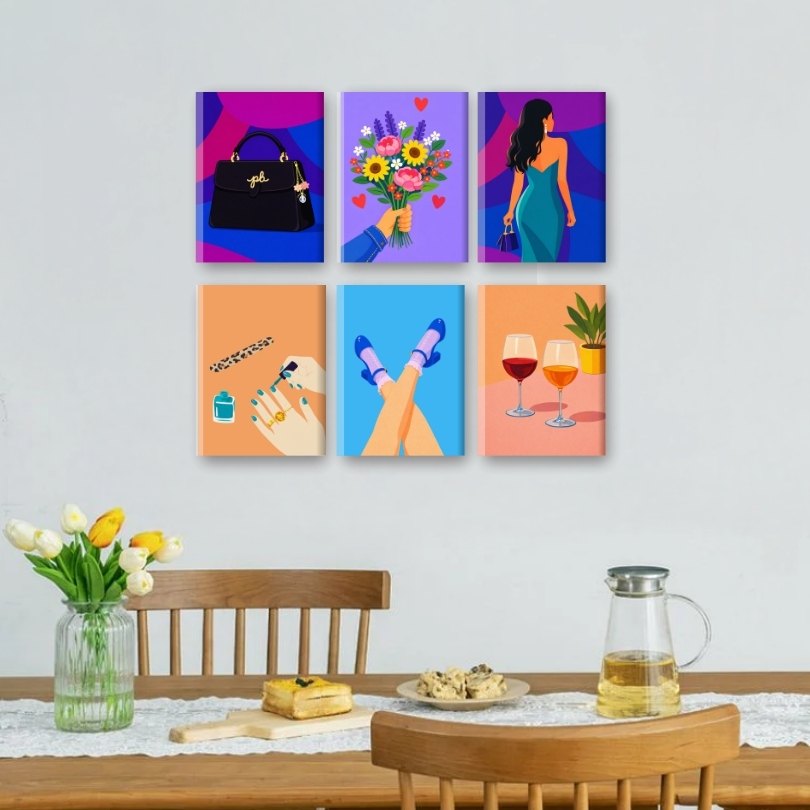 6 Mini Paintings | Glamour & Wijn Set