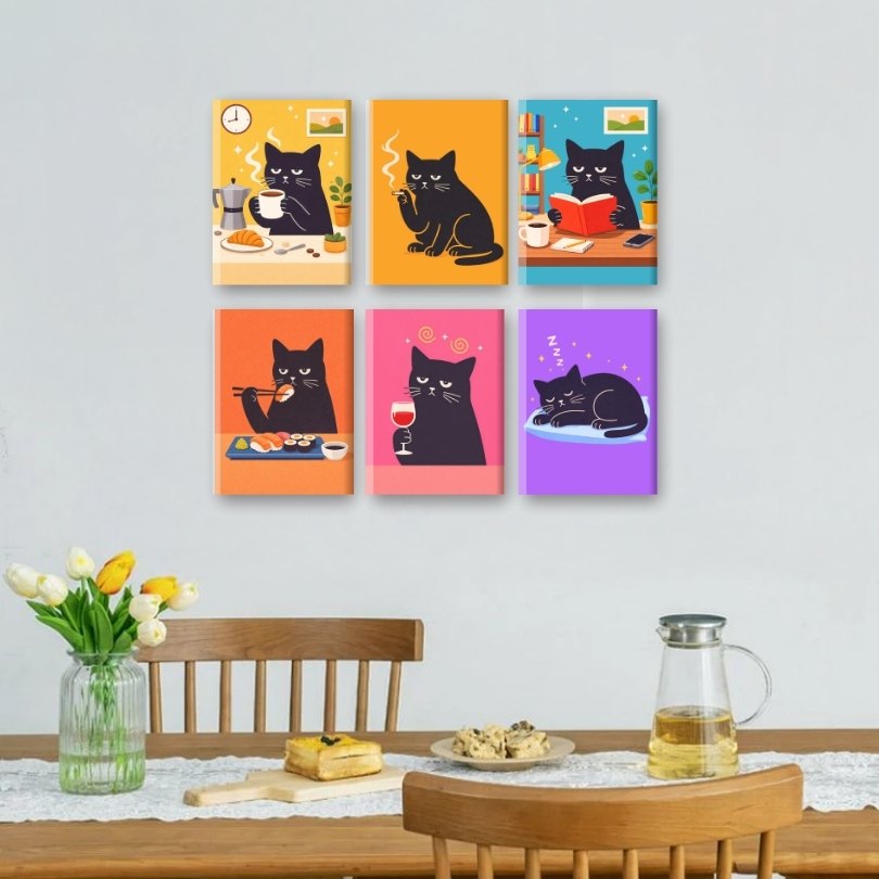6 Mini Paintings | Chagrijnige Katten Set