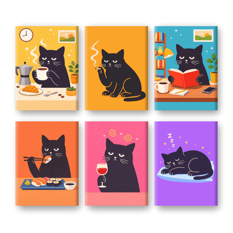 6 Mini Paintings | Chagrijnige Katten Set- Schilderen op nummers
