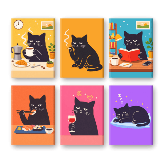 6 Mini Paintings | Chagrijnige Katten Set- Schilderen op nummers
