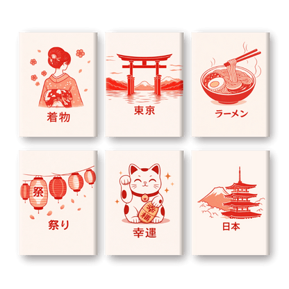 6 Mini Paintings | Japanse Poster Set- Schilderen op nummers