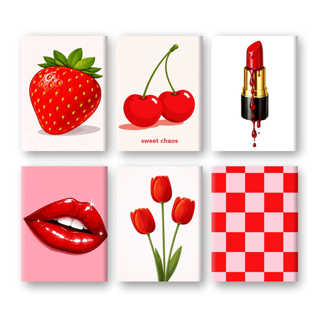 6 Mini Paintings | Rode Esthetiek Set- Schilderen op nummers