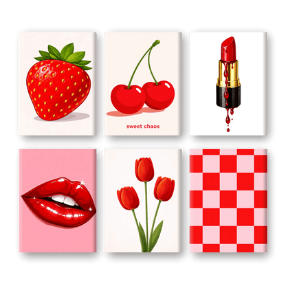 6 Mini Paintings | Rode Esthetiek Set- Schilderen op nummers