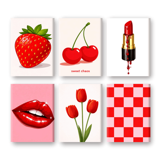 6 Mini Paintings | Rode Esthetiek Set- Schilderen op nummers
