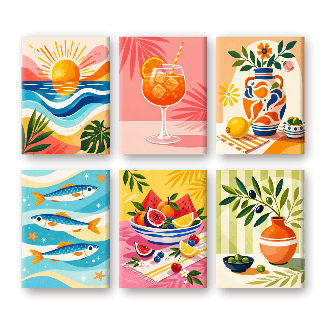 6 Mini Paintings | Mediterrane Vakantie Set- Schilderen op nummers