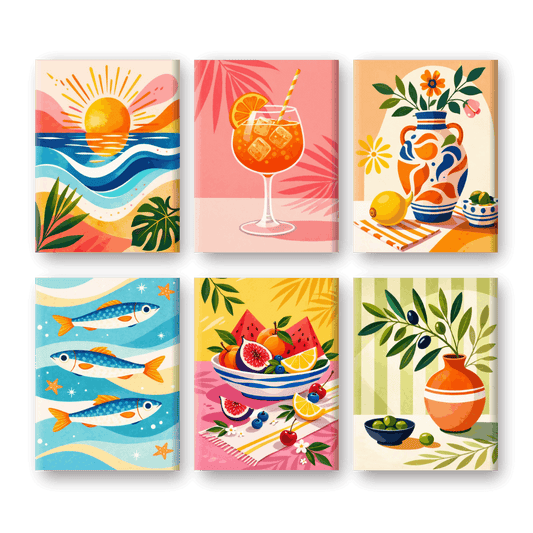 6 Mini Paintings | Mediterrane Vakantie Set- Schilderen op nummers