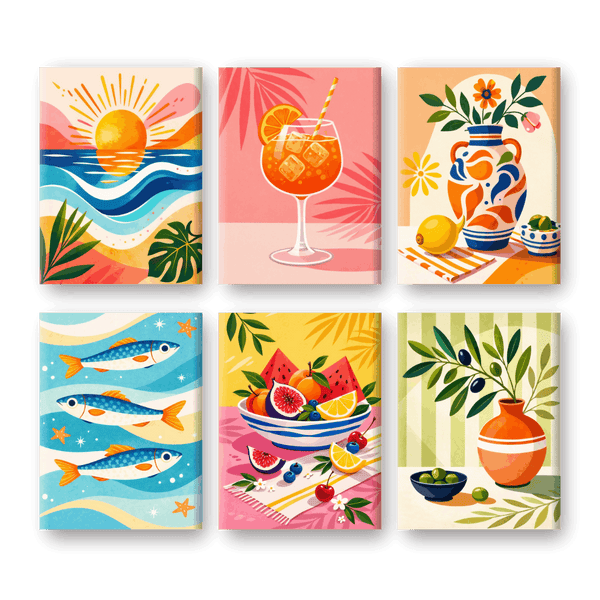 6 Mini Paintings | Mediterrane Vakantie Set