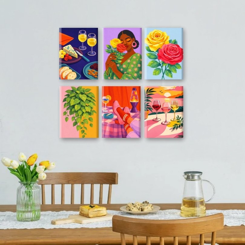 6 Mini Paintings | Wijn & Bloemen Set
