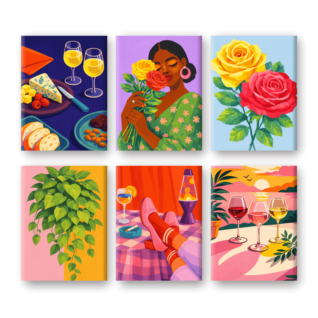 6 Mini Paintings | Wijn & Bloemen Set- Schilderen op nummers