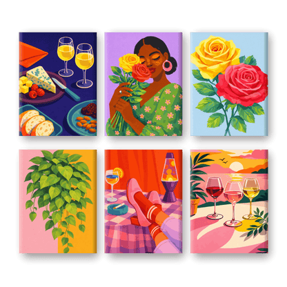 6 Mini Paintings | Wijn & Bloemen Set- Schilderen op nummers