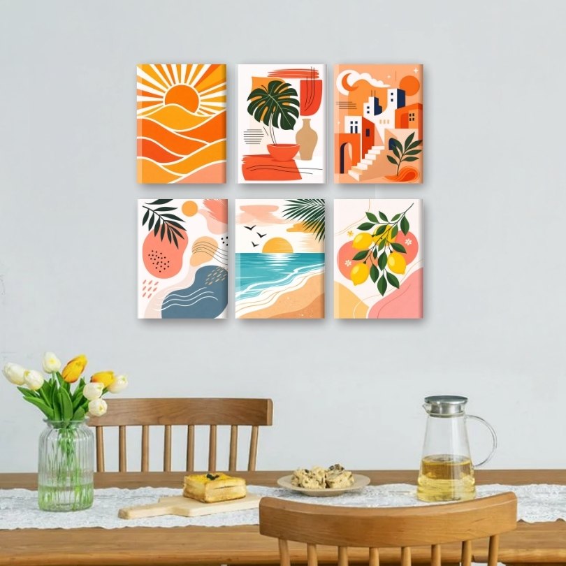 6 Mini Paintings | Mediterrane Zonsondergang Set