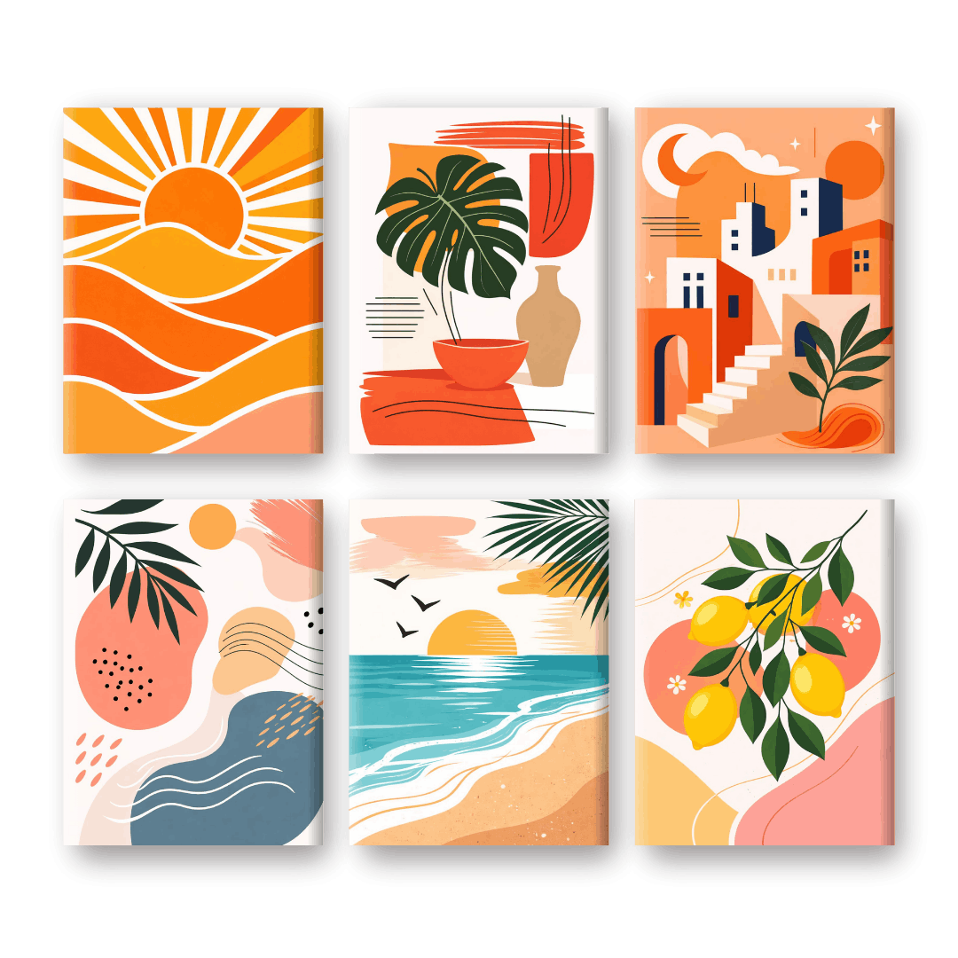 6 Mini Paintings | Mediterrane Zonsondergang Set- Schilderen op nummers