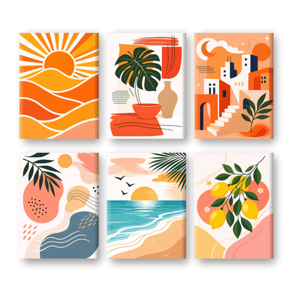 6 Mini Paintings | Mediterrane Zonsondergang Set- Schilderen op nummers