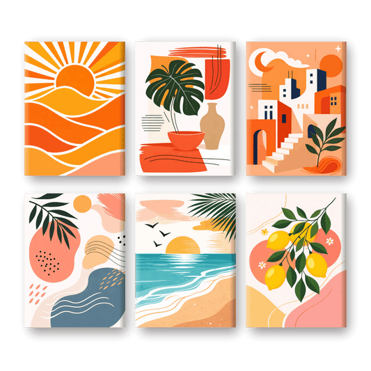 6 Mini Paintings | Mediterrane Zonsondergang Set- Schilderen op nummers