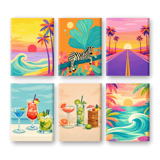 6 Mini Paintings | Tropische Kleuren Set- Schilderen op nummers