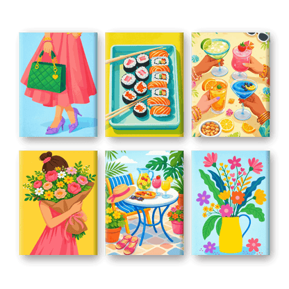 6 Mini Paintings | Kleurrijke Lente Set- Schilderen op nummers