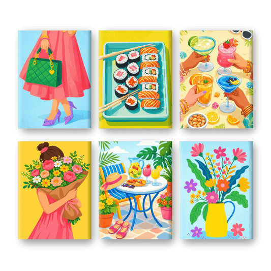 6 Mini Paintings | Kleurrijke Lente Set- Schilderen op nummers
